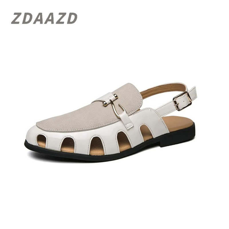 Baotou Breathable Hollow Out Cowhide Men's Beach Shoes