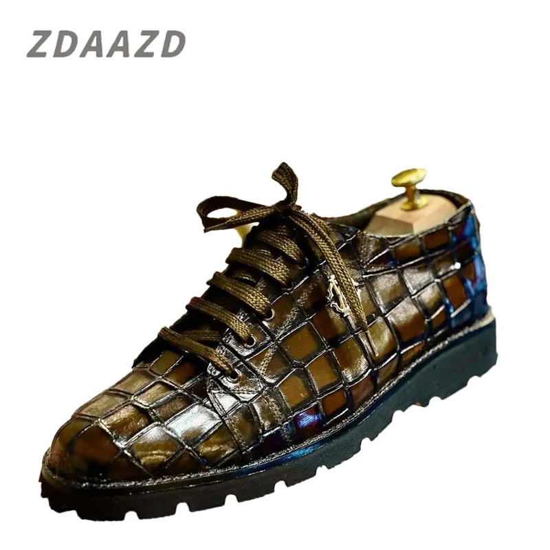 Crocodile Leather Thick Sole Casual Men's Leather Shoes