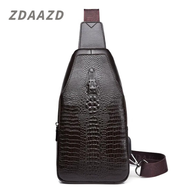Crocodile leather chest bag shoulder bag crossbody bag for men