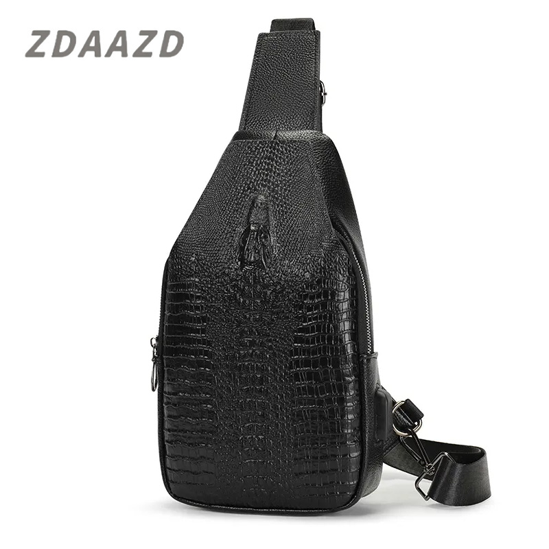 Crocodile Leather Chest Bag Crossbody Men