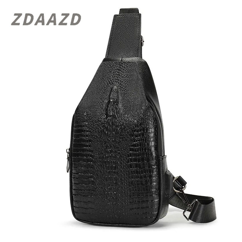 Crocodile Leather Chest Bag Crossbody Men