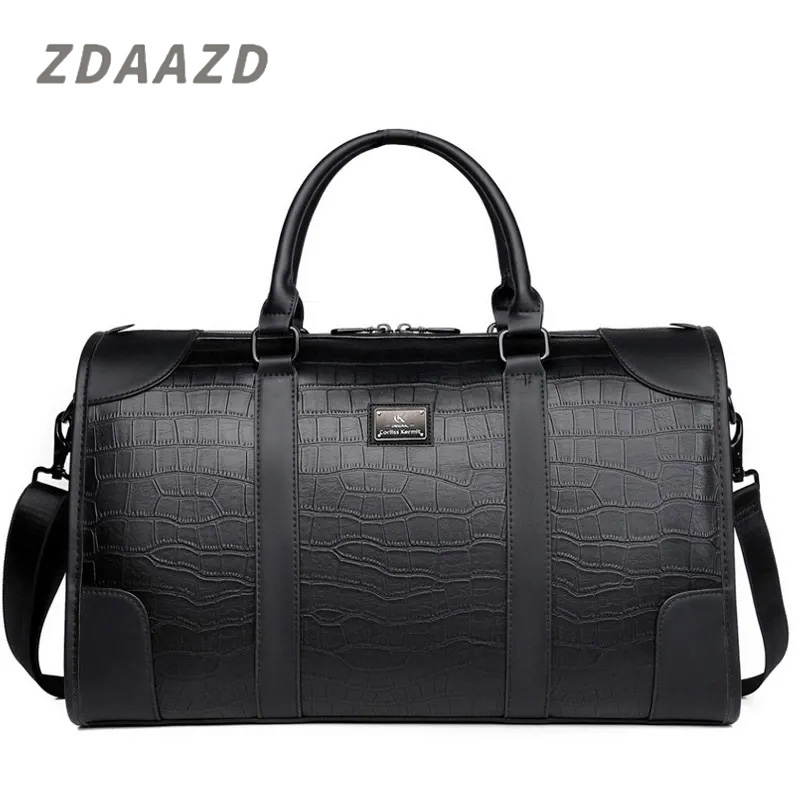   Large capacity long and short distance business travel business shoulder travel Crocodile   skinbag handbag