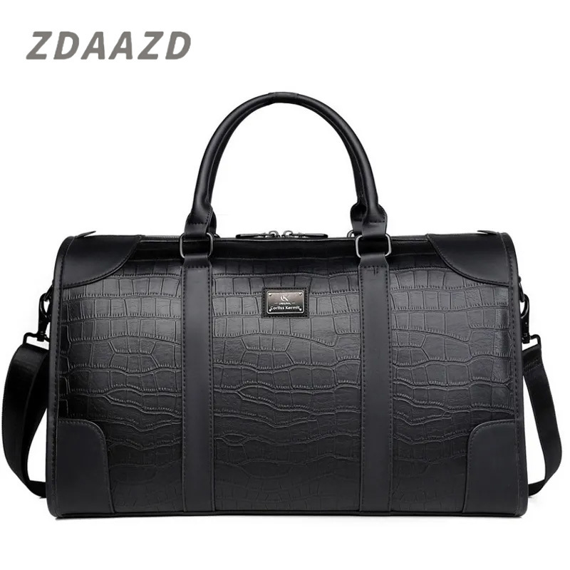   Large capacity long and short distance business travel business shoulder travel Crocodile   skinbag handbag