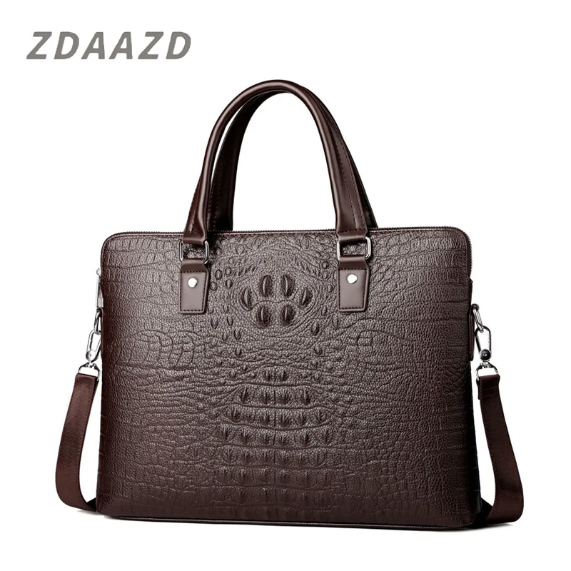 Crocodile Leather Handbag Men's Business Briefcase Crossbody Computer Bag
