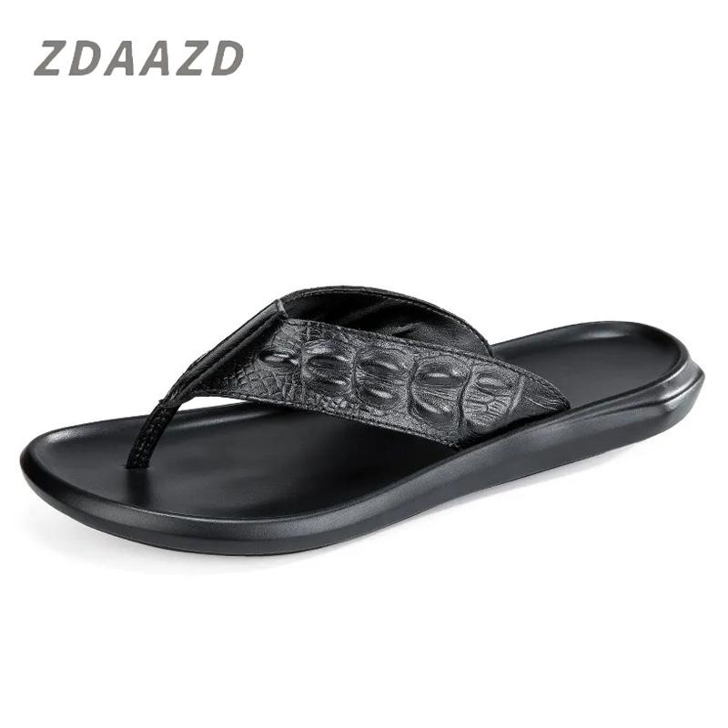 Summer Beach Crocodile Leather Cowhide Embossed Flip Flops Breathable Sandals