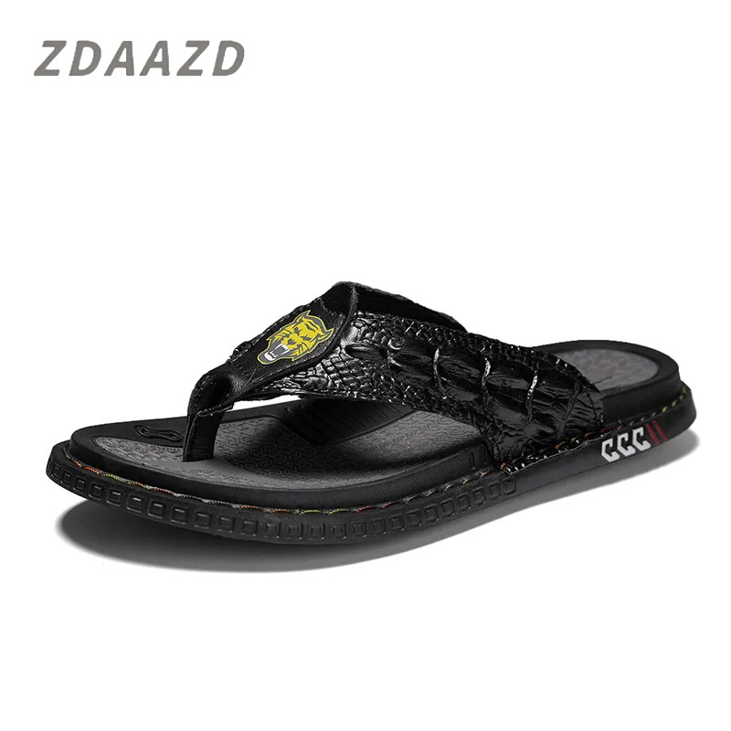 Crocodile Leather Thongs Breathable Casual Men's Shoes