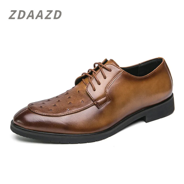 Business casual ostrich leather lace-up shoes for men