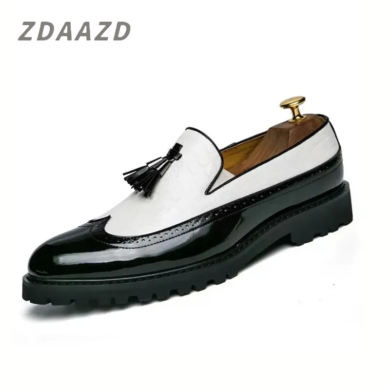 Tasseled crocodile shoes shiny leather fashion slip-on loafers