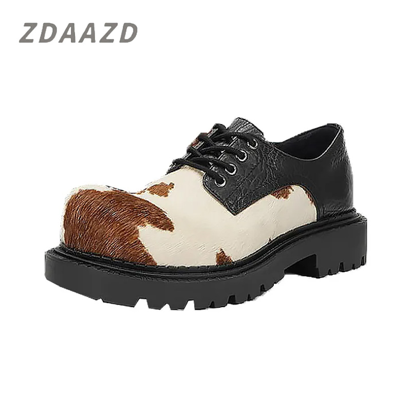 Cow horsehair derby casual leather shoes