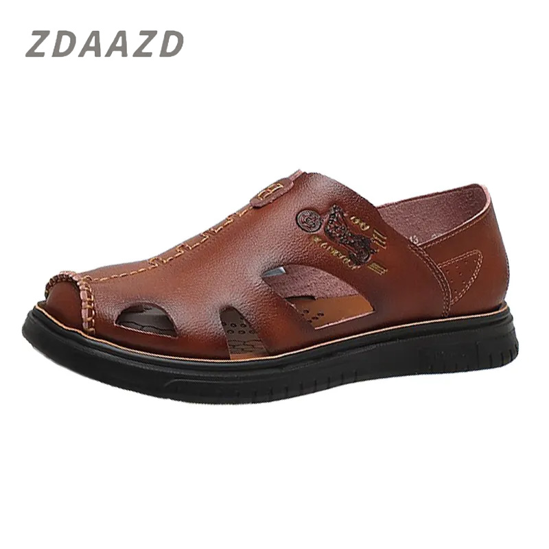 Cowhide Flat Soft Bottom Non-Slip Men's Sandals