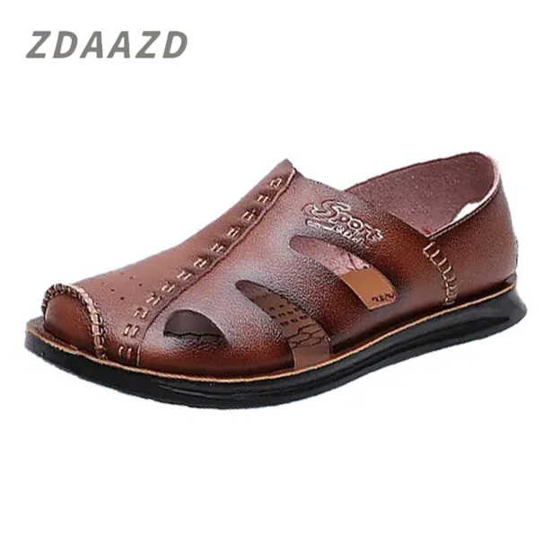 Cowhide summer waterproof, non-slip and breathable slippers for men
