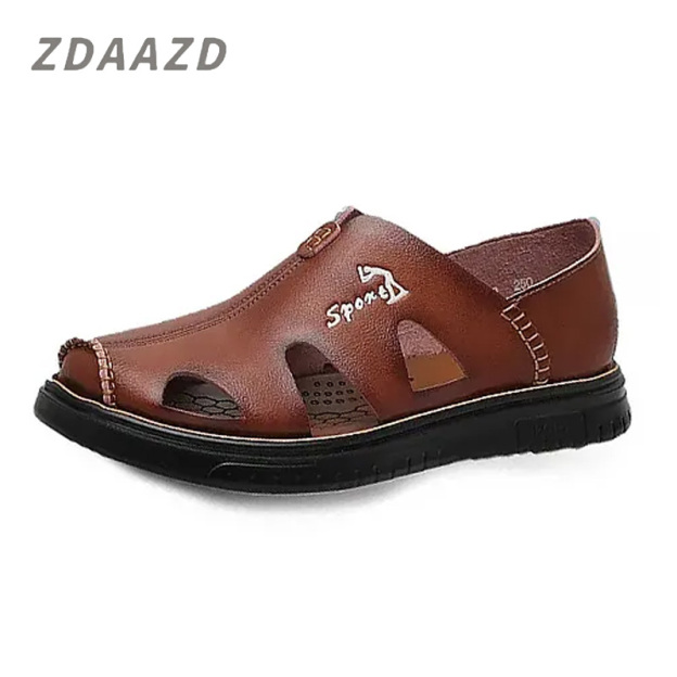 Cow Leather Sandals Slippers Casual Beach Shoes Dual Use
