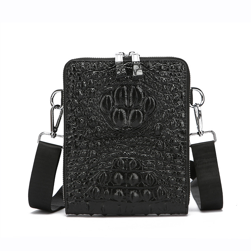 Crocodile leather shoulder bag multilayer double zipper crossbody commuter bag for men-Zdaazd