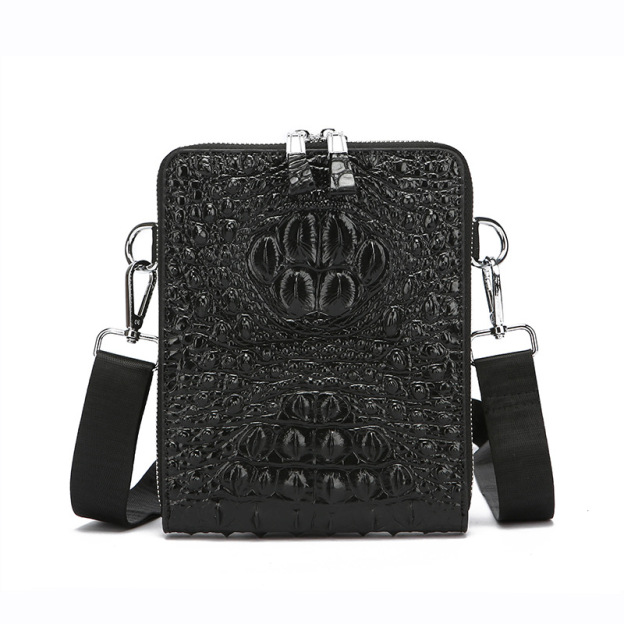 Crocodile leather shoulder bag multilayer double zipper crossbody commuter bag for men-Zdaazd