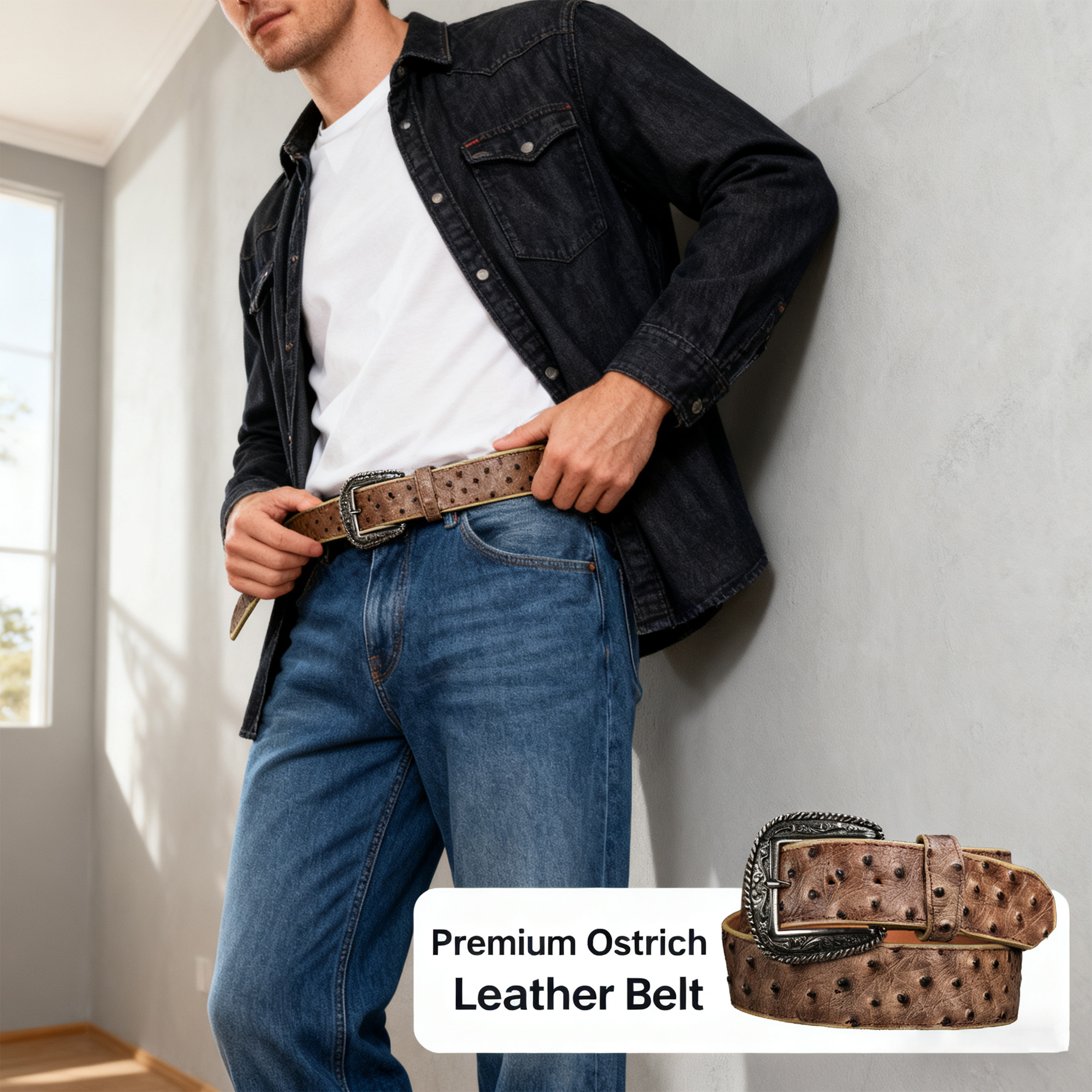 Pure natural ostrich leather belt