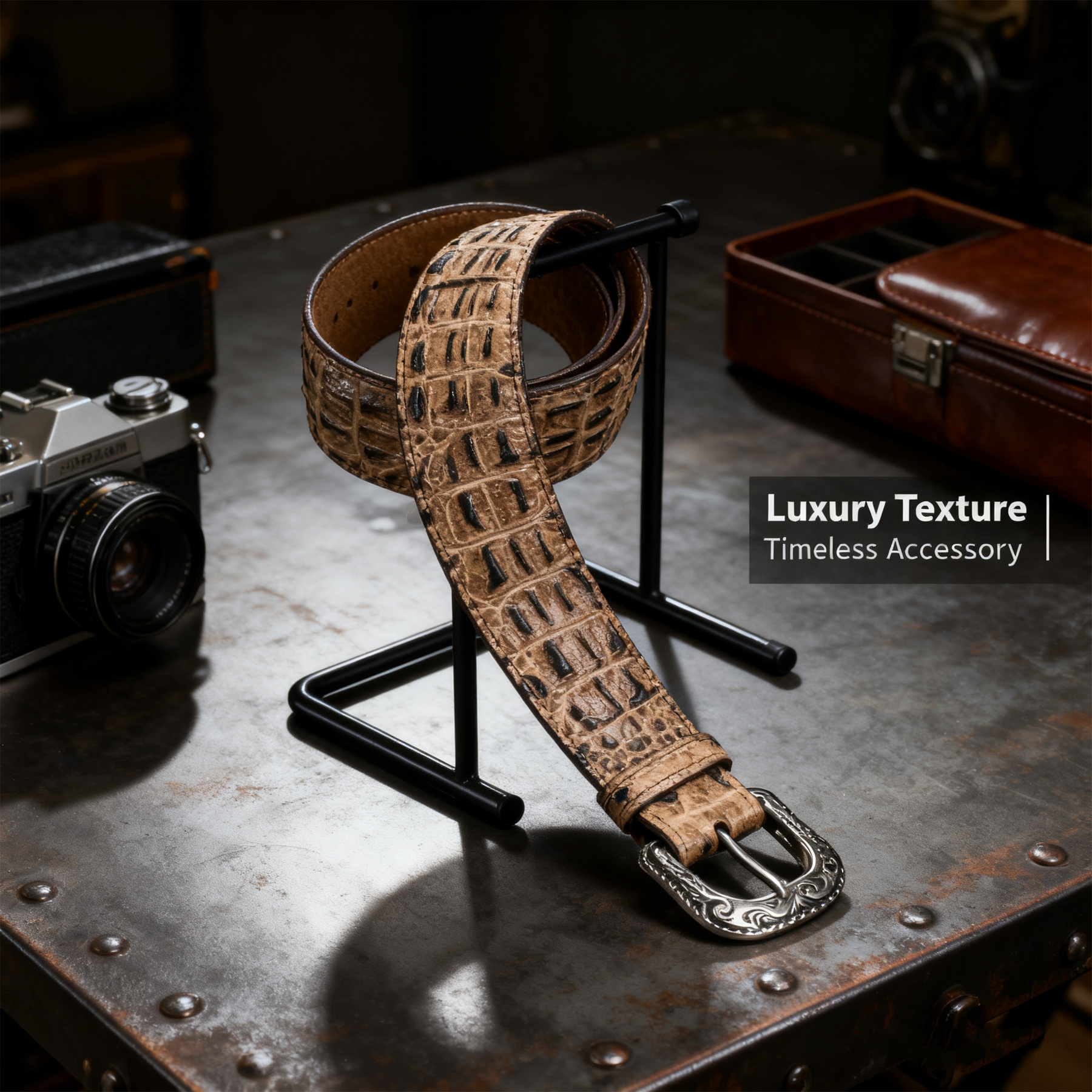 Men's premium crocodile leather belt