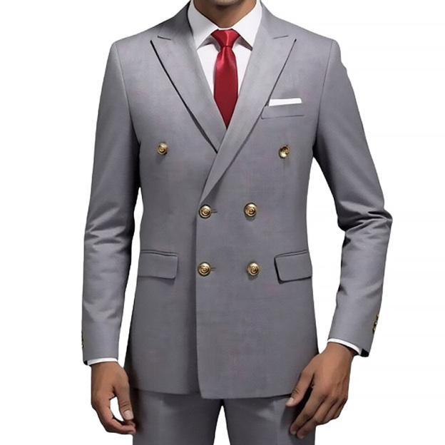 Double Breasted Flat Barge Collar Slim Fit Men's Suit