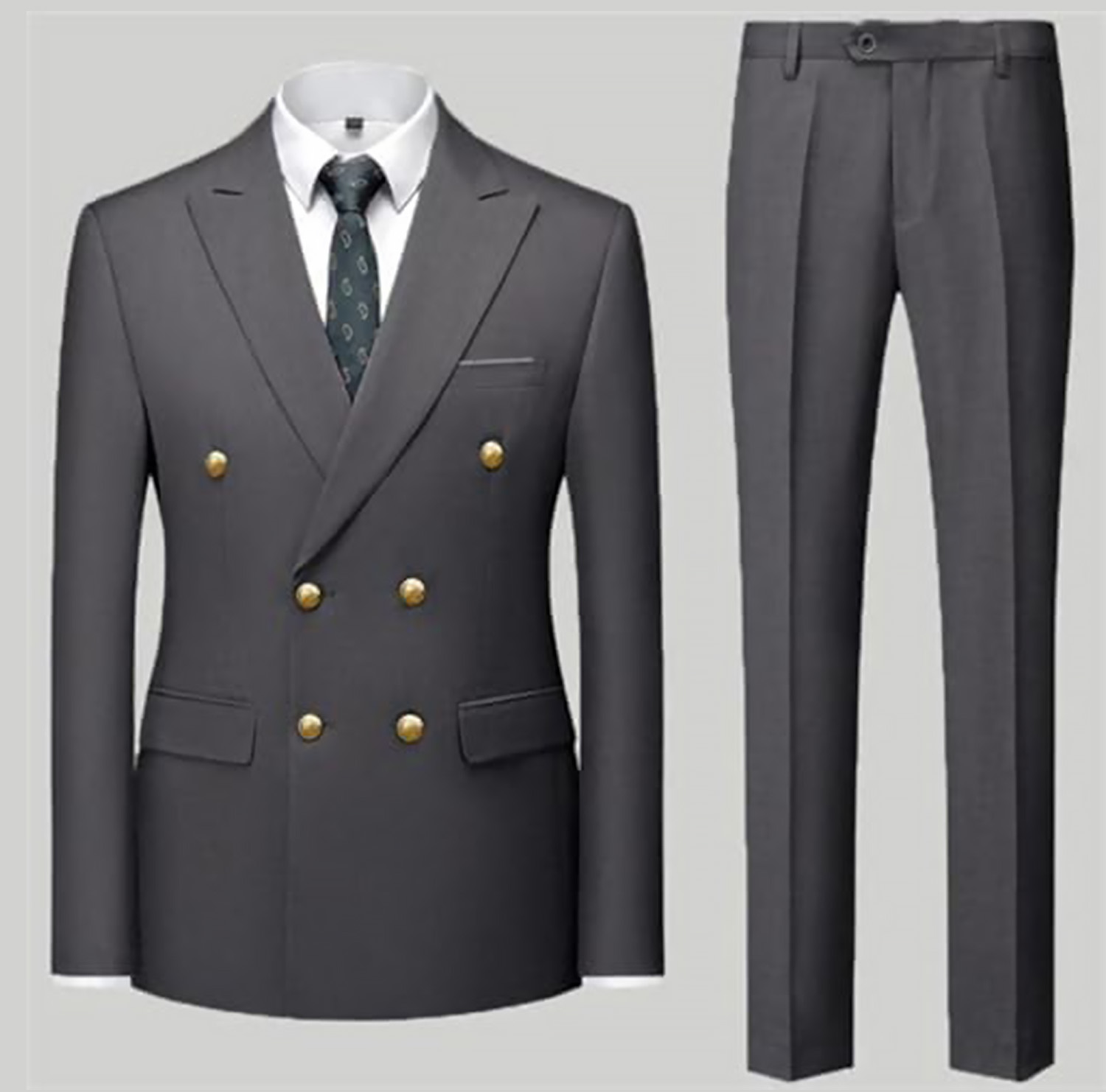 Double Breasted Flat Barge Collar Slim Fit Men's Suit