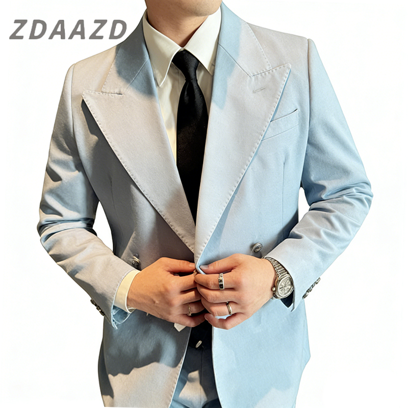 Men's double-breasted push-button collar slim-fit suit