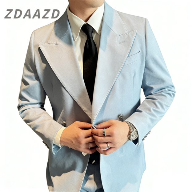Men's double-breasted push-button collar slim-fit suit