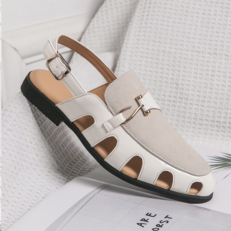 Baotou Breathable Hollow Out Cowhide Men's Beach Shoes