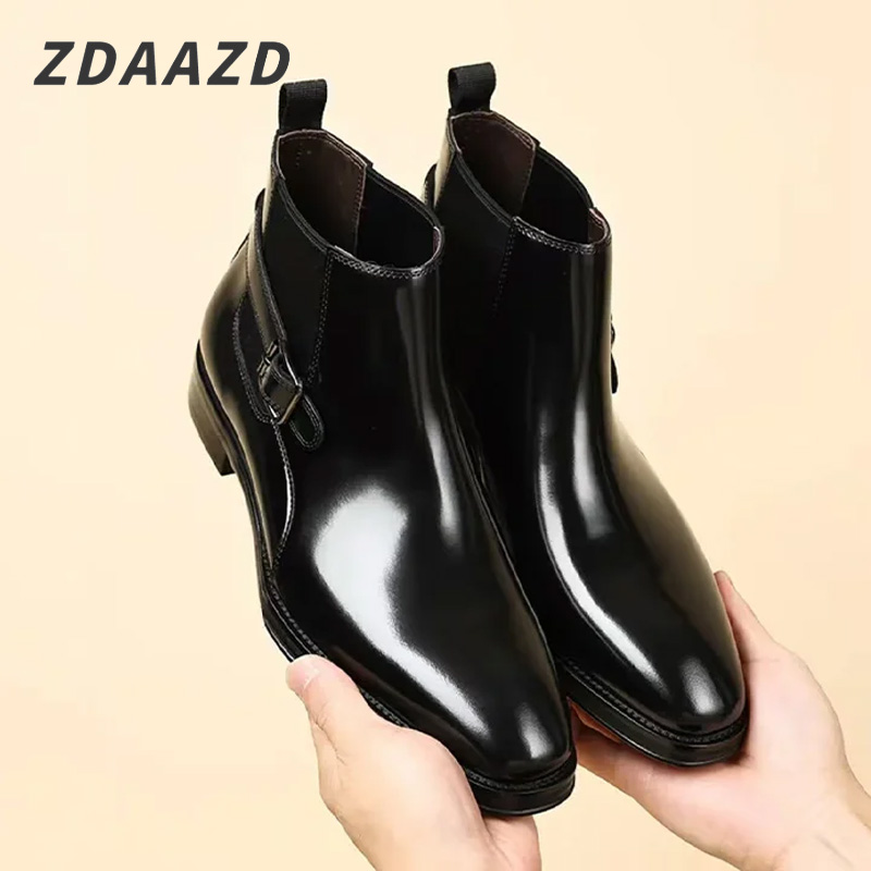 Men's pointed toe British leather boots