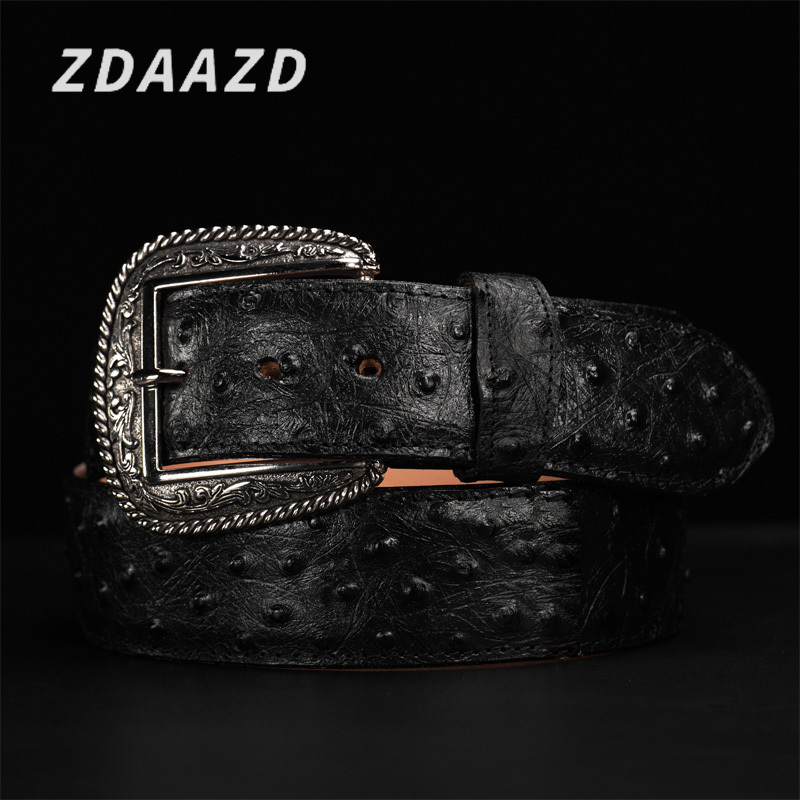 Premium Pure Natural Black Ostrich Leather Belt
