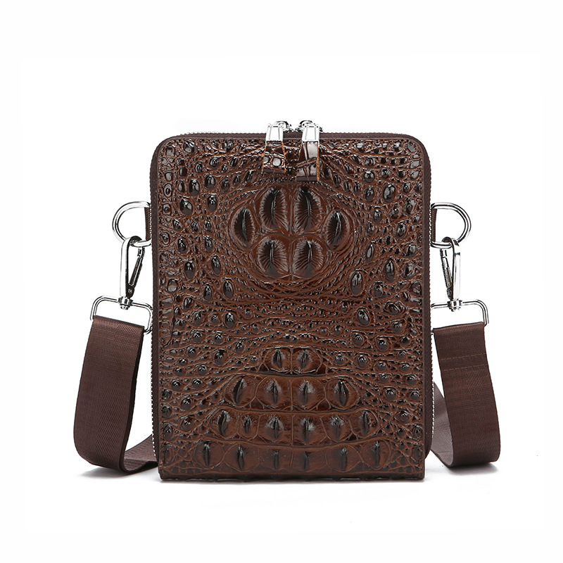 Crocodile leather shoulder bag multilayer double zipper crossbody commuter bag for men-Zdaazd