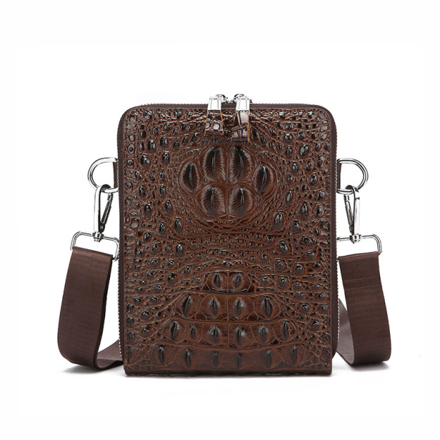 Crocodile leather shoulder bag multilayer double zipper crossbody commuter bag for men-Zdaazd