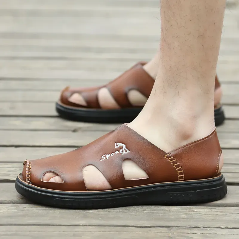 Waterproof non-slip soft sole breathable cowhide sandal slippers-Zdaazd
