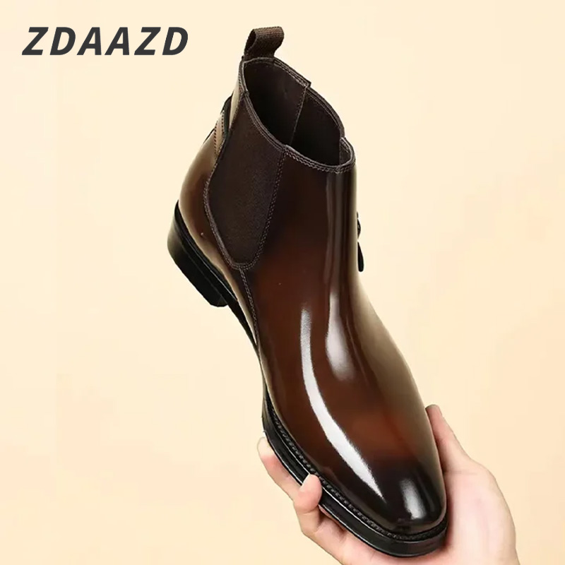 Men's pointed toe British leather boots