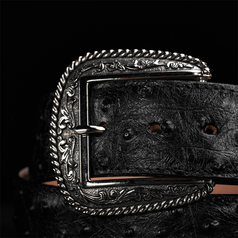 Premium Pure Natural Black Ostrich Leather Belt