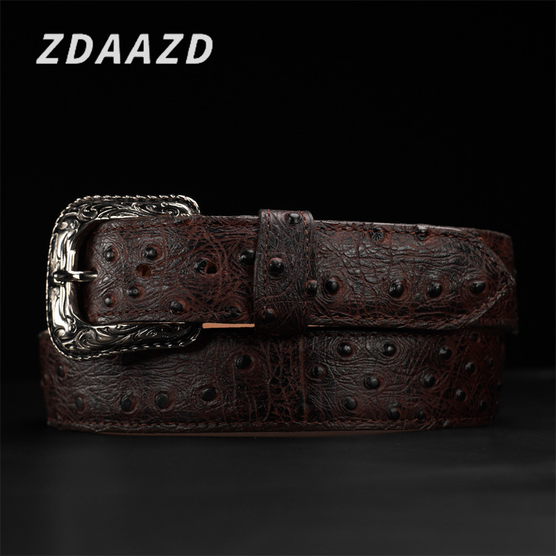 Pure natural wine red ostrich leather belts