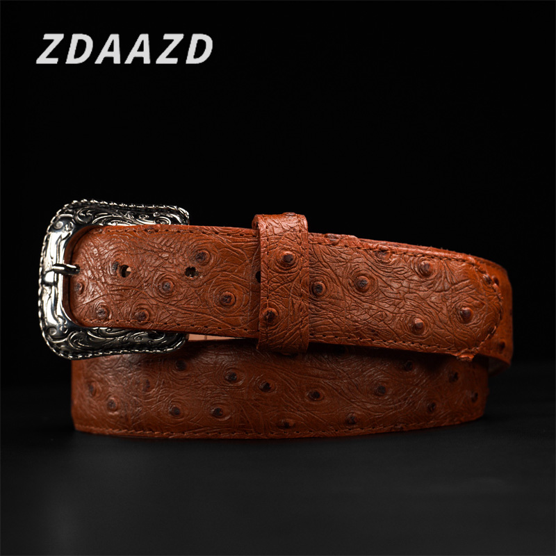 Pure natural high-quality light brown ostrich leather belt