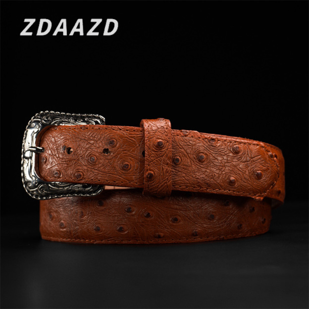 Pure natural high-quality light brown ostrich leather belt