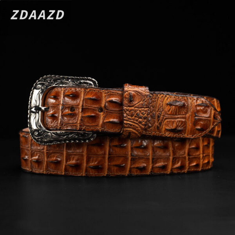 Men's premium brown crocodile leather belt