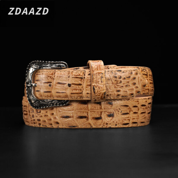 Men's premium khaki crocodile leather belt