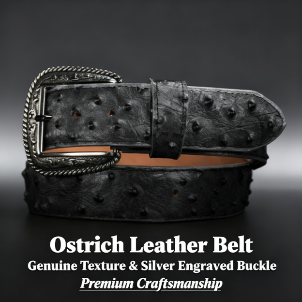 Pure natural high-quality ostrich leather belt