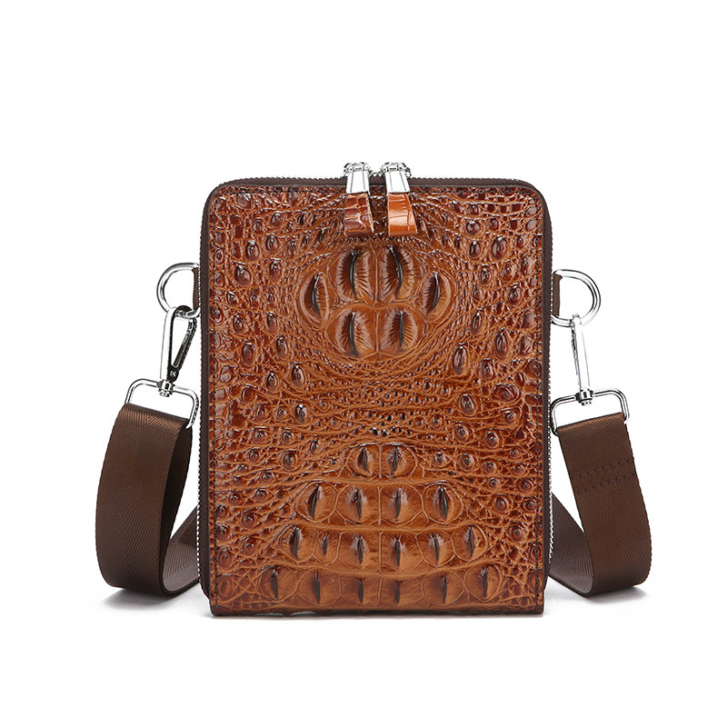 Crocodile leather shoulder bag multilayer double zipper crossbody commuter bag for men-Zdaazd