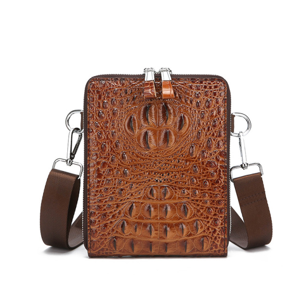 Crocodile leather shoulder bag multilayer double zipper crossbody commuter bag for men-Zdaazd