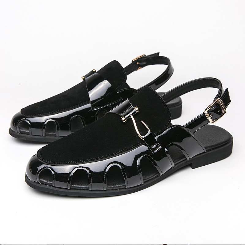 Baotou Breathable Hollow Out Cowhide Men's Beach Shoes
