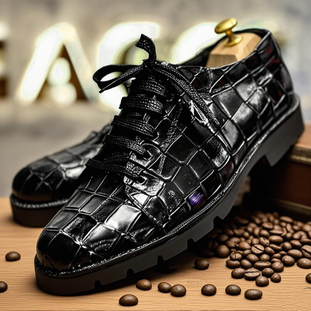 Crocodile Leather Thick Sole Casual Men's Leather Shoes