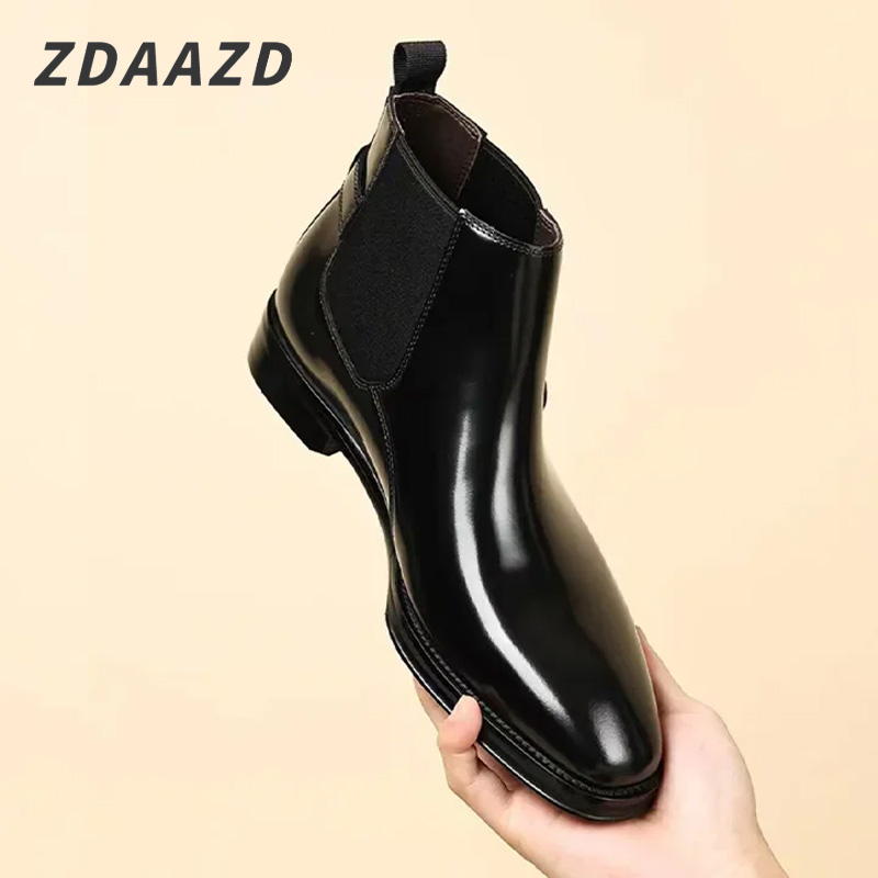 Men's pointed toe British leather boots