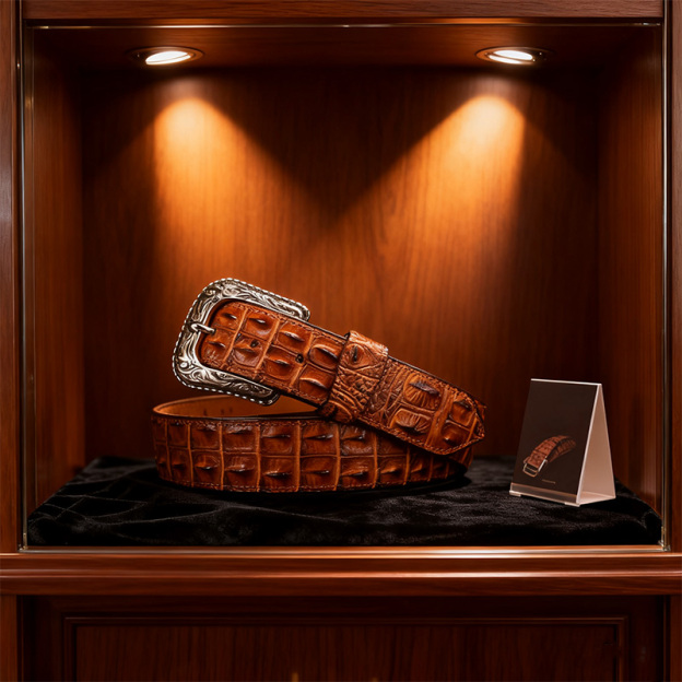 Men's premium brown crocodile leather belt