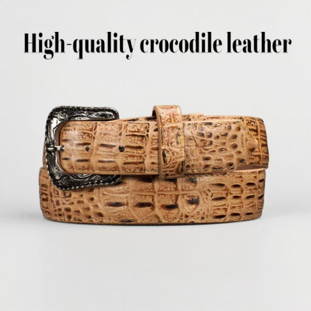 Men's premium khaki crocodile leather belt