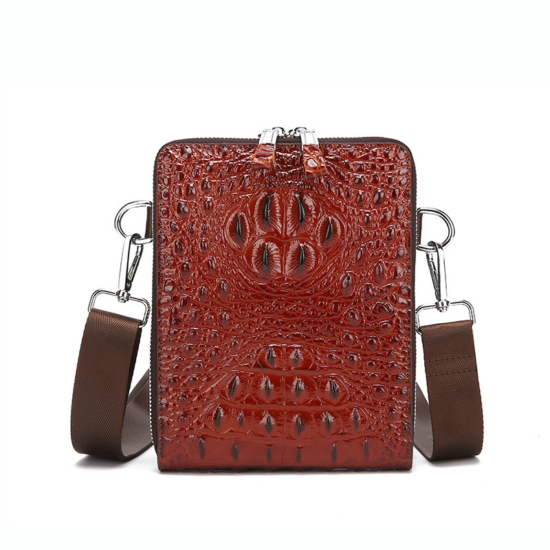 Crocodile leather shoulder bag multilayer double zipper crossbody commuter bag for men-Zdaazd