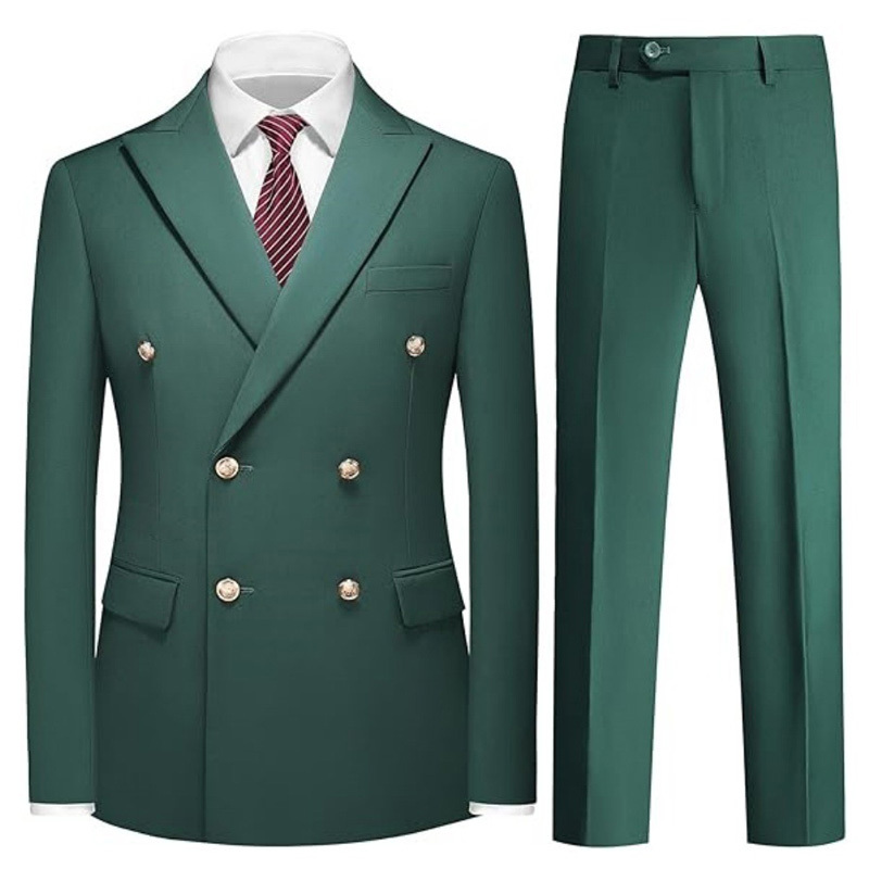 Double Breasted Flat Barge Collar Slim Fit Men's Suit