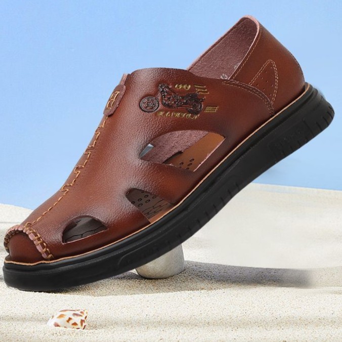 Cowhide Flat Soft Bottom Non-Slip Men's Sandals-Zdaazd