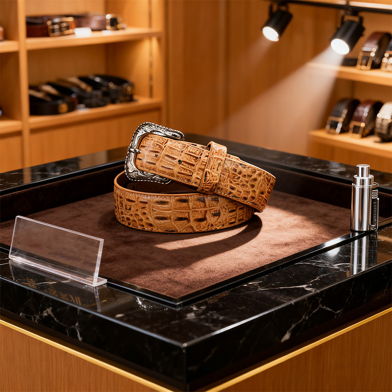 Men's premium khaki crocodile leather belt