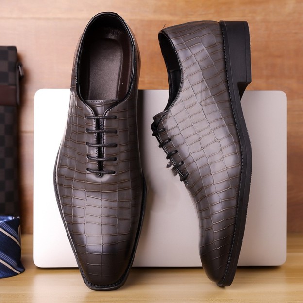 Formal Crocodile Lace-up Pointed Toe Men's Leather Shoes